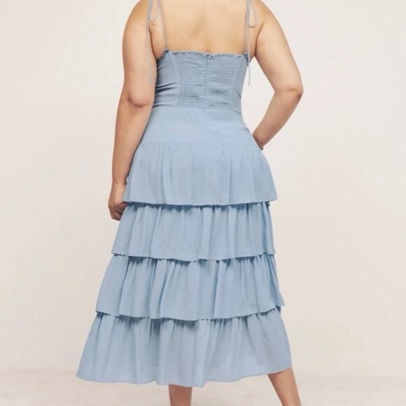 NWT Reformation Kesia Tiered Ruffle Midi Sleeveless Dress Mineral Blue Size 4 - Picture 2 of 9